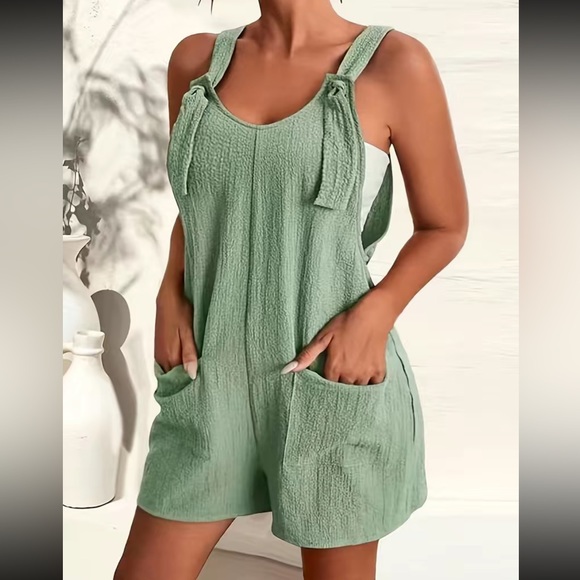 Green Crepe Knotted Romper - Picture 1 of 3